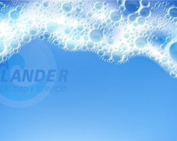 Cleaning foam with bubbles, white froth frame horizontal border, foamy texture, liquid soap or shampoo lather. Sea wave, laundry detergent spume isolated on blue background realistic 3d vector pattern